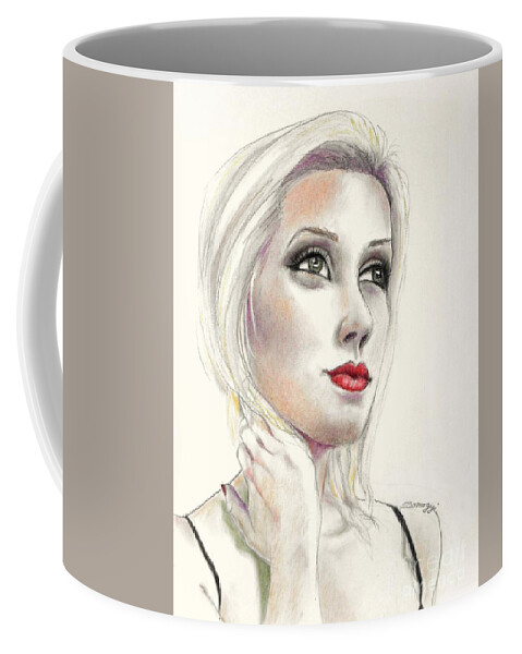 Blond Coffee Mug featuring the drawing Blond Bombshell No.3 by Jayne Somogy