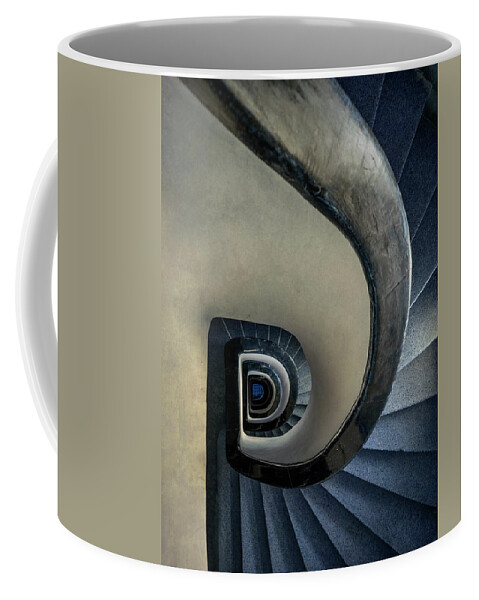 Building Coffee Mug featuring the photograph Blue and cream spiral staircase by Jaroslaw Blaminsky