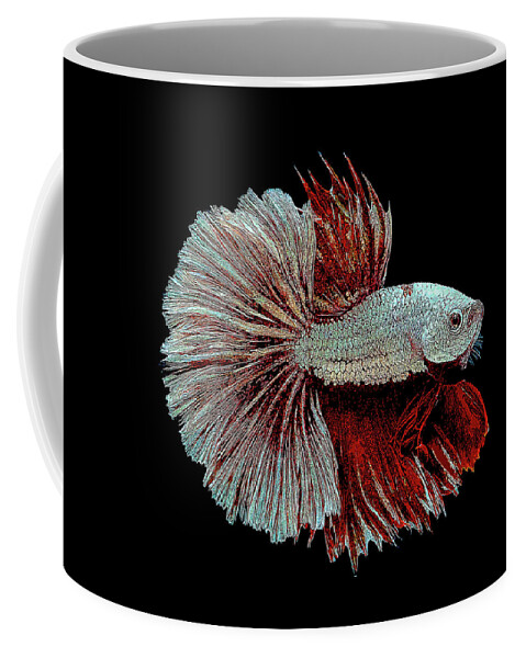 White Coffee Mug featuring the painting White and Red Betta Splendens, Siamese Fighting Fish by Custom Pet Portrait Art Studio
