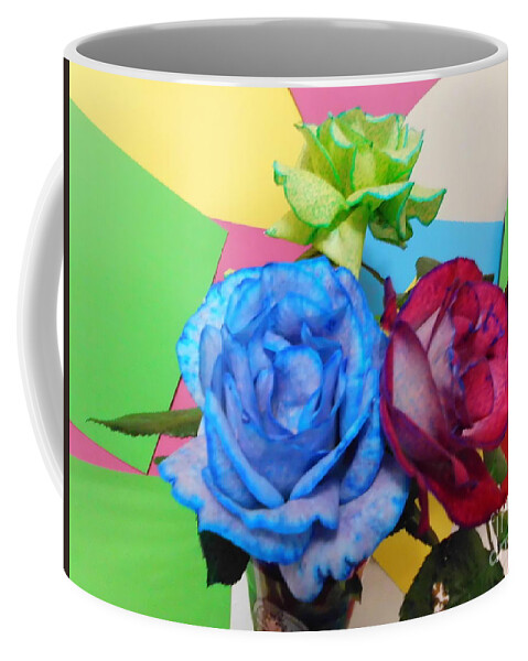 Pink Coffee Mug featuring the photograph Blue and Pinky Roses by Tania Stefania Katzouraki