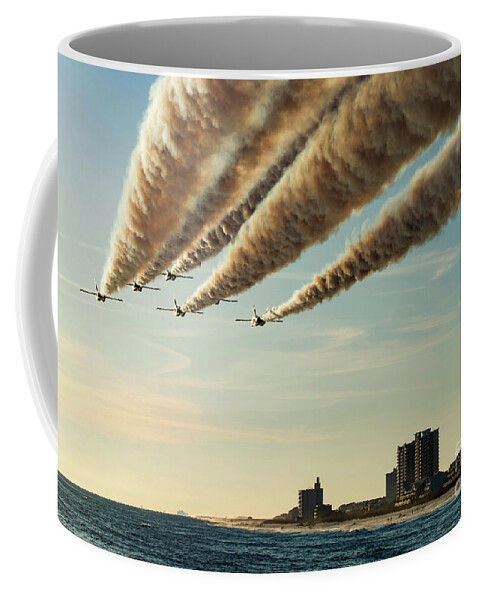 Blue Angels Coffee Mug featuring the photograph Blue Angels over Pensacola Beach, Florida Pier by Beachtown Views