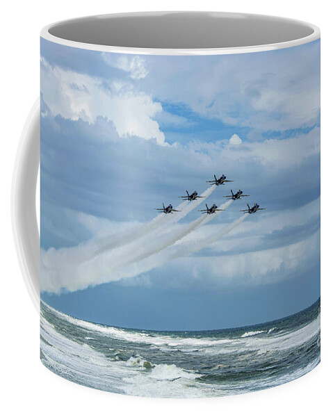 Blue Angels Coffee Mug featuring the photograph Blue Angels over the Gulf of Mexico by Beachtown Views