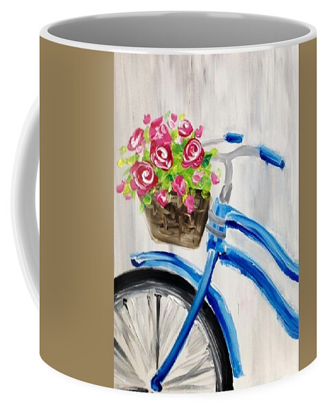Bicycle Coffee Mug featuring the painting Blue Bicycle by Nancy Sisco