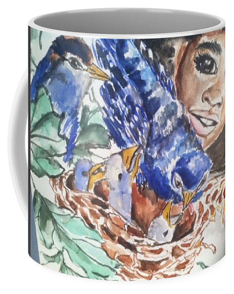  Coffee Mug featuring the painting Blue Birds by Angie ONeal