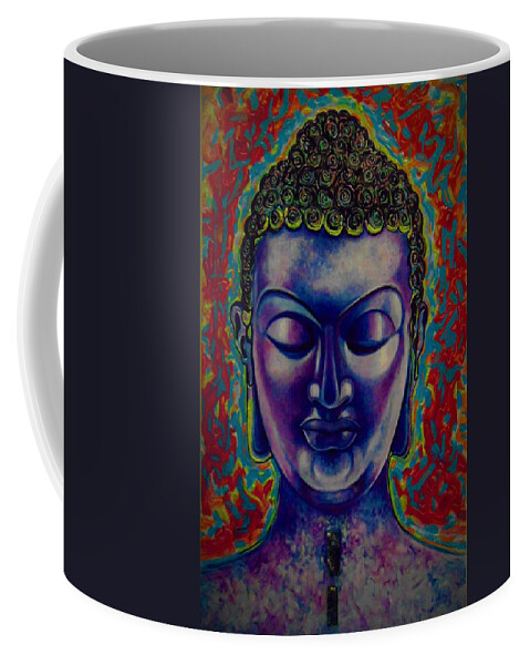 Budha Art Coffee Mug featuring the painting Blue Budha by Emery Franklin