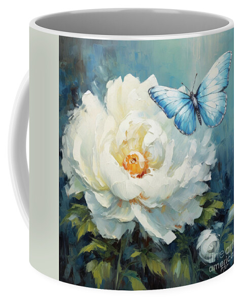 Blue Butterfly Coffee Mug featuring the painting Blue Butterfly Daydream by Tina LeCour