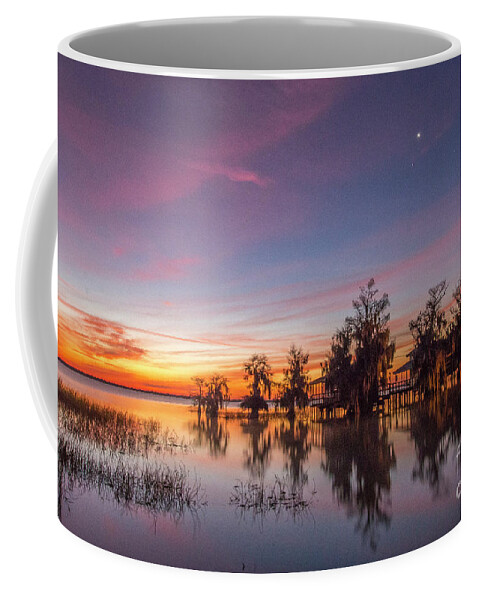 Sun Coffee Mug featuring the photograph Blue Cypress Horizon Glow by Tom Claud