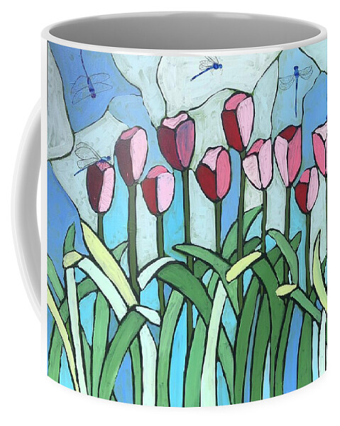  Coffee Mug featuring the painting Blue Dragonflies by Jam Art