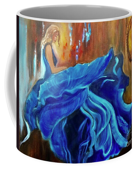 Dancer Coffee Mug featuring the painting Blue Dress Dance by Jenny Lee