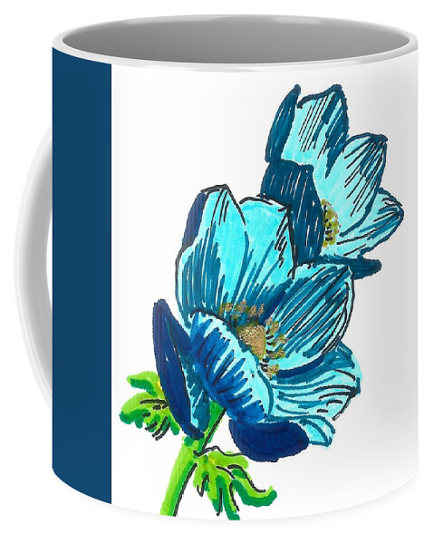 Blue Coffee Mug featuring the painting Blue Flowers by Masha Batkova