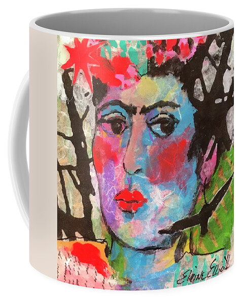 Frida Kahlo Coffee Mug featuring the painting Blue Frida by Elaine Elliott