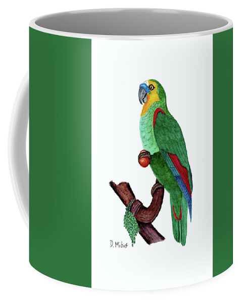 Blue Fronted Amazon Parrot Coffee Mug featuring the painting Blue Fronted Parrot Day 5 Challenge by Donna Mibus
