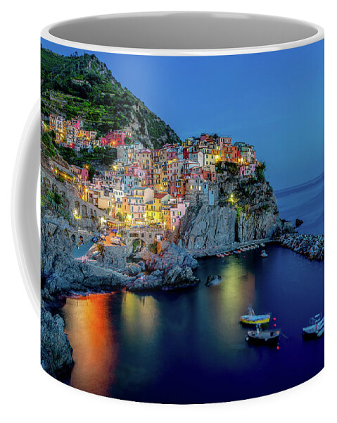 Cinque Terre Coffee Mug featuring the photograph Blue Hour Manarola by David Downs