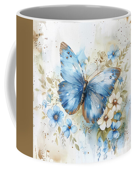 Butterfly Coffee Mug featuring the painting Blue Indigo Butterfly by Tina LeCour