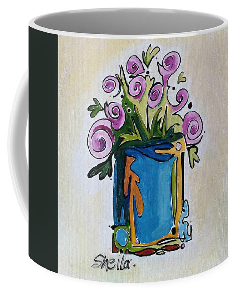 Floral Coffee Mug featuring the painting Blue Orange Vase by Sheila Romard