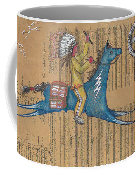 Ledger Art Coffee Mug featuring the drawing Blue Pony on Constitution by Robert Running Fisher Upham