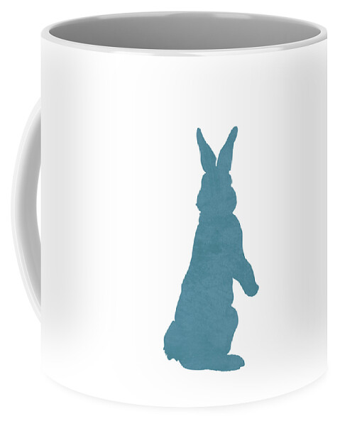 Rabbit Coffee Mug featuring the mixed media Blue Rabbit Silhouette - Scandinavian Nursery Decor - Animal Friends - For Kids Room - Minimal by Studio Grafiikka