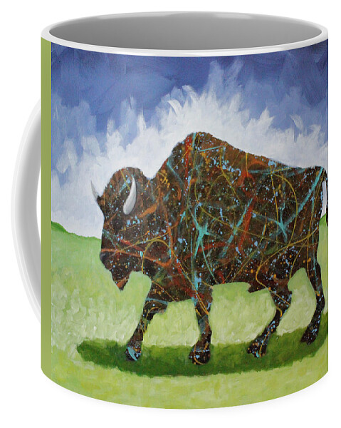 Buffalo. Wild Coffee Mug featuring the painting Blue Sky Buffalo by Lance Headlee