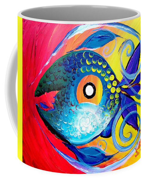 Art Coffee Mug featuring the painting Blue-Tongued Happy Boy by J Vincent Scarpace