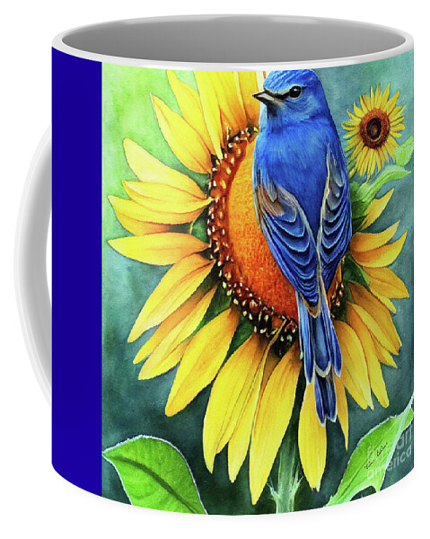 Bluebird Coffee Mug featuring the painting Bluebird On The Sunflower by Tina LeCour