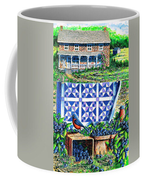 Blueberries Coffee Mug featuring the painting Bluebirds and Blueberries by Diane Phalen