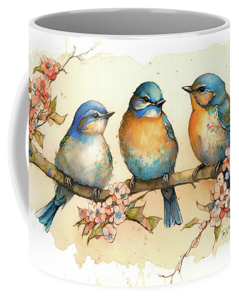 Bluebirds Coffee Mug featuring the painting Bluebirds In The Blossoms by Tina LeCour
