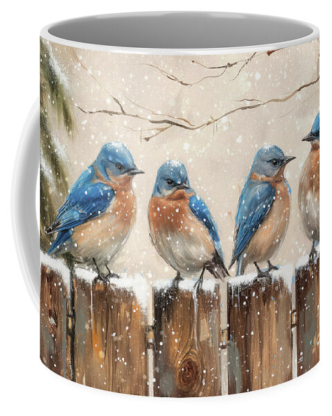 Bluebirds Coffee Mug featuring the painting Bluebirds On The Fence by Tina LeCour