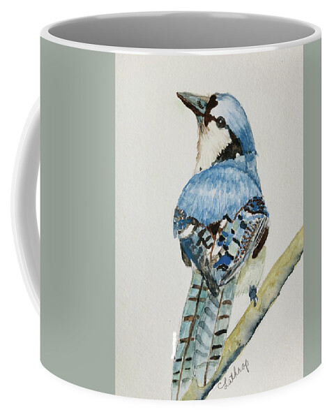 Bird Coffee Mug featuring the painting Bluejay on Branch by Christine Lathrop