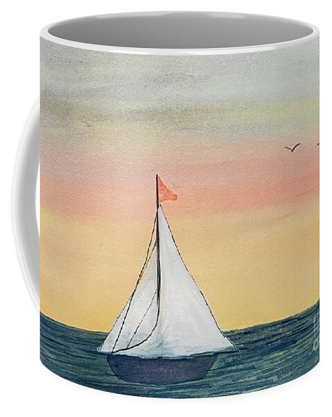 Sailboat Coffee Mug featuring the painting Boat at Sunset by Lisa Neuman