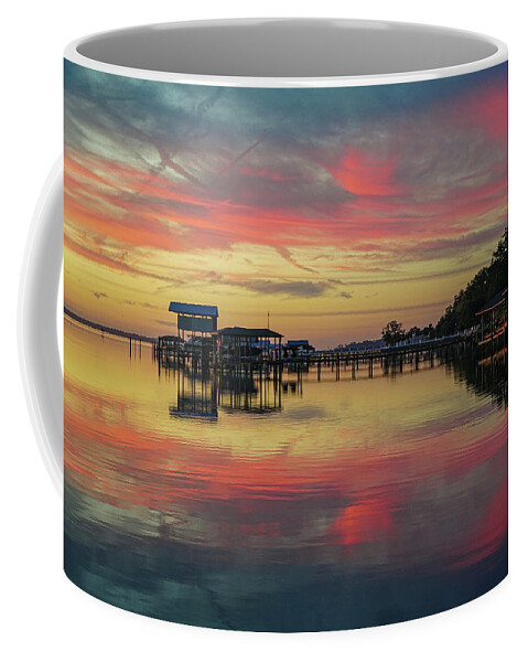Boat House Coffee Mug featuring the photograph Boat House Sunrise by Randall Allen