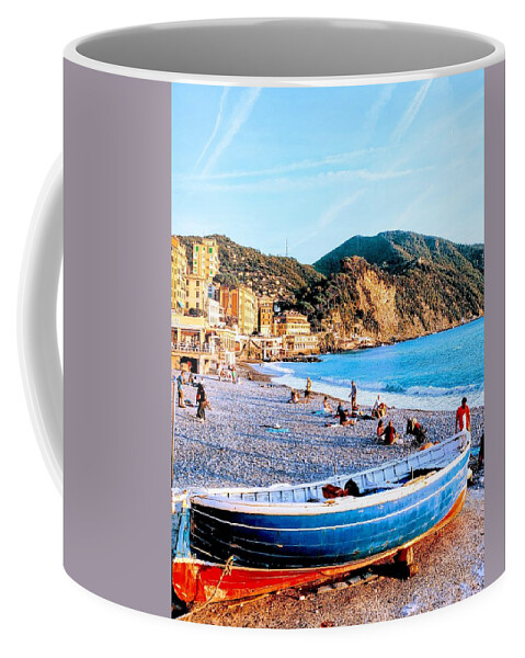 Beach Coffee Mug featuring the photograph Boat in Camogli by Meghan Gallagher