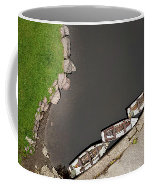 Minimal Coffee Mug featuring the photograph Drone aerial of Boats on the river in a lake by Michalakis Ppalis