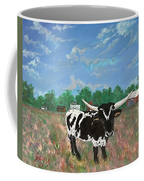 Bull Coffee Mug featuring the painting Bodacious the Bull by Jim Saltis