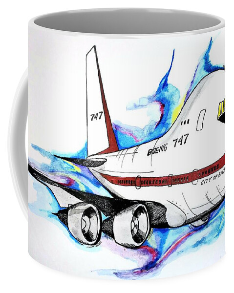 Boeing Coffee Mug featuring the drawing Boeing 747 City of Everett by Michael Hopkins
