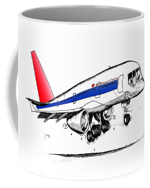 Boeing Coffee Mug featuring the drawing Boeing 757 by Michael Hopkins