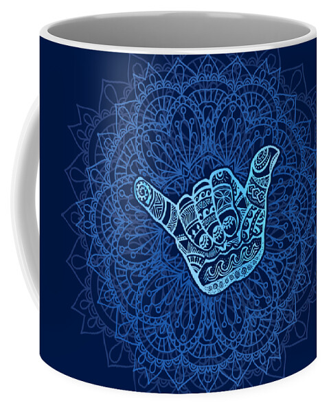 Hangloose Coffee Mug featuring the digital art Boho Hang Loose Mandala - Blue by Laura Ostrowski