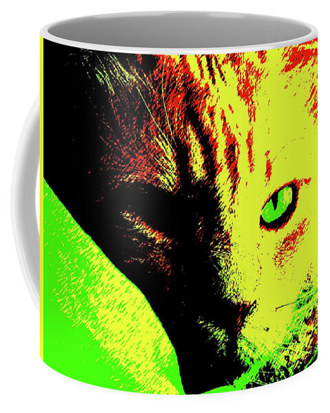 Tabby Coffee Mug featuring the photograph Bold Green-Eyed Cat by Judy Kennedy
