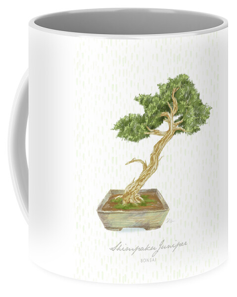 Bonsai Coffee Mug featuring the mixed media Bonsai Trees - Shimpaku Juniper by Shari Warren