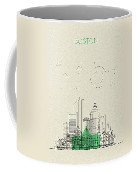 Boston Coffee Mug featuring the drawing Boston, Massachusetts Abstract City Skyline by Inspirowl Design