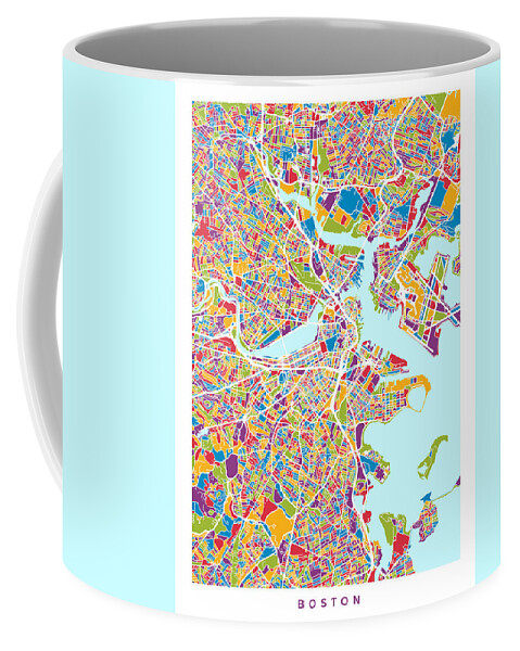 Boston Coffee Mug featuring the digital art Boston Massachusetts Street Map Expanded by Michael Tompsett