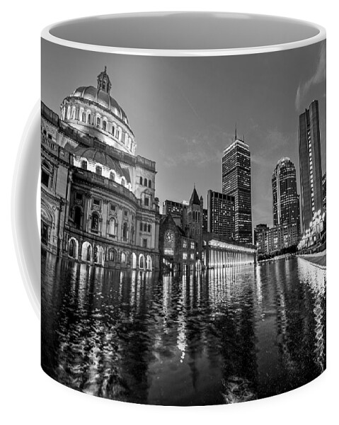 Boston Coffee Mug featuring the photograph Boston Reflecting Pool Christian Science Church Black and White by Toby McGuire