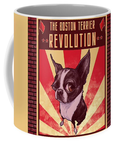 Boston Terrier Coffee Mug featuring the drawing Boston Terrier REVOLUTION by John LaFree
