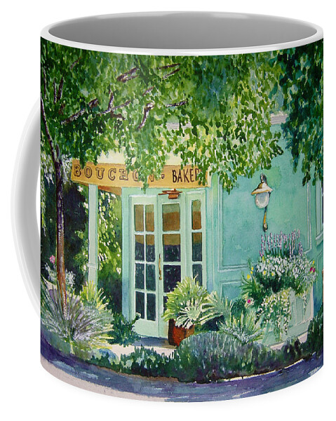 Landscape Coffee Mug featuring the painting Bouchon Bakery in the Morning by Gail Chandler