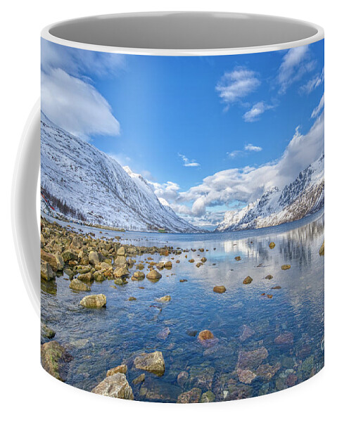 Reflection Coffee Mug featuring the photograph Boulders and a Fjord by Brian Kamprath