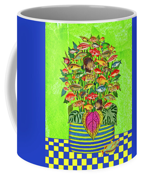 Bouquet Coffee Mug featuring the mixed media Bouquet of Fish on Green by Lorena Cassady