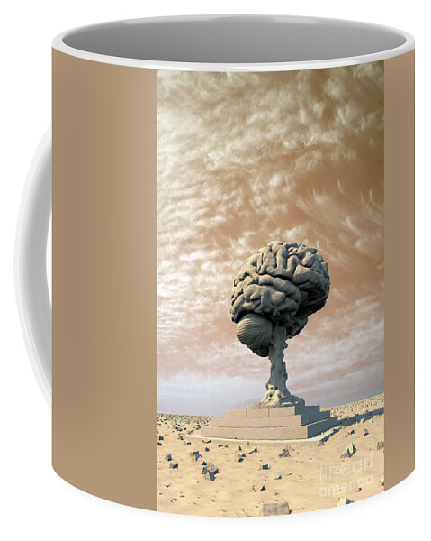 Monument Coffee Mug featuring the digital art Brain Statue in Desert by Russell Kightley