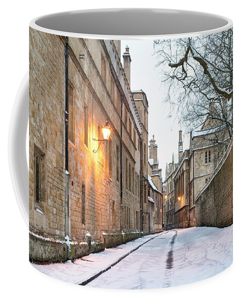 Brasenose College Building Coffee Mug featuring the photograph Brasenose Lane Oxford in the Snow by Tim Gainey