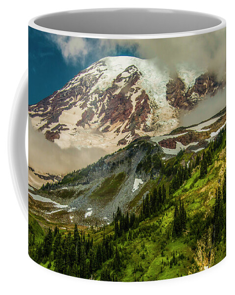 Mt Rainier Appearing From The Skyline Trail As The Fog Burns Away. Coffee Mug featuring the photograph Break on Through by Doug Scrima