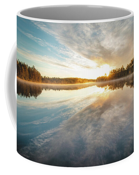 Lake Jatkonjärvi Coffee Mug featuring the photograph Breathtaking sunrise at Lake Jatkonjarvi by Vaclav Sonnek