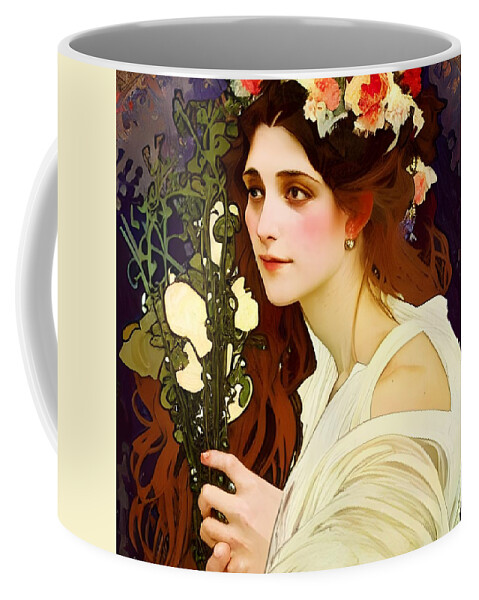 Portrait Coffee Mug featuring the digital art Bride with Long Hair by Annalisa Rivera-Franz